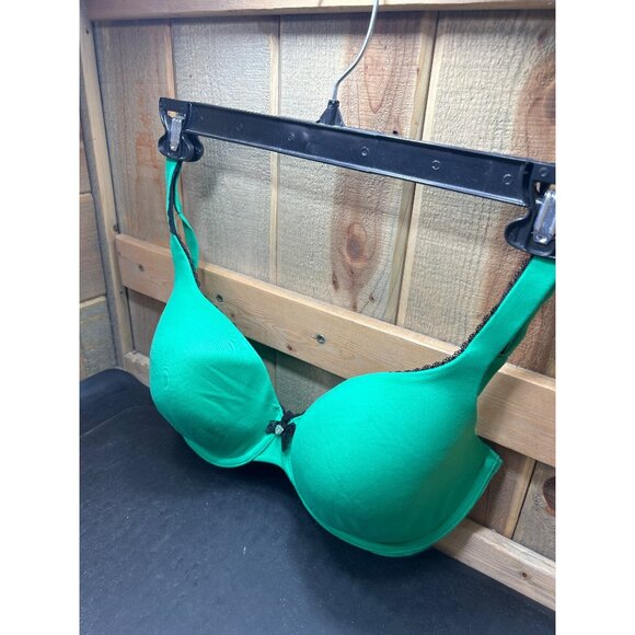 Victorias Secret Green Lined Perfect Coverage Bra 38D With Lace Trim Bow Detail - Picture 2 of 6